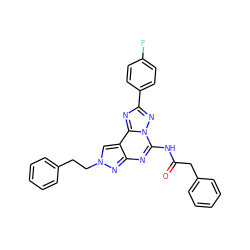 O=C(Cc1ccccc1)Nc1nc2nn(CCc3ccccc3)cc2c2nc(-c3ccc(F)cc3)nn12 ZINC000072126973