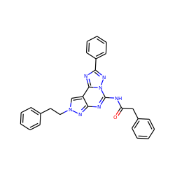 O=C(Cc1ccccc1)Nc1nc2nn(CCc3ccccc3)cc2c2nc(-c3ccccc3)nn12 ZINC000072126098