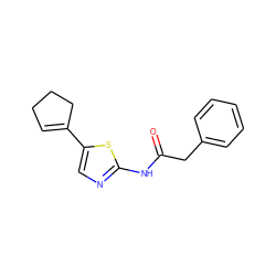 O=C(Cc1ccccc1)Nc1ncc(C2=CCCC2)s1 ZINC000028393848