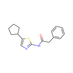 O=C(Cc1ccccc1)Nc1ncc(C2CCCC2)s1 ZINC000028395720