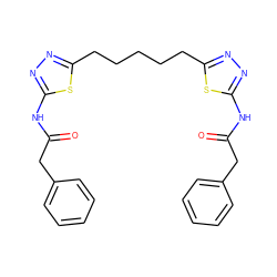 O=C(Cc1ccccc1)Nc1nnc(CCCCCc2nnc(NC(=O)Cc3ccccc3)s2)s1 ZINC000169697660