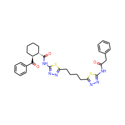 O=C(Cc1ccccc1)Nc1nnc(CCCCc2nnc(NC(=O)[C@H]3CCCC[C@@H]3C(=O)c3ccccc3)s2)s1 ZINC000169698163