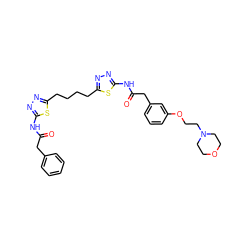 O=C(Cc1ccccc1)Nc1nnc(CCCCc2nnc(NC(=O)Cc3cccc(OCCN4CCOCC4)c3)s2)s1 ZINC000223704385