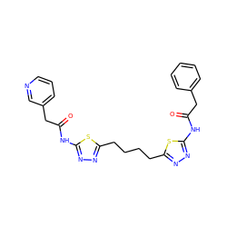 O=C(Cc1ccccc1)Nc1nnc(CCCCc2nnc(NC(=O)Cc3cccnc3)s2)s1 ZINC000169698192