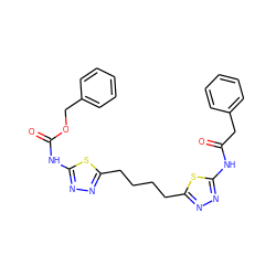 O=C(Cc1ccccc1)Nc1nnc(CCCCc2nnc(NC(=O)OCc3ccccc3)s2)s1 ZINC000169698270