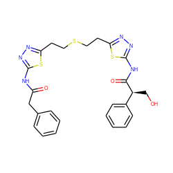 O=C(Cc1ccccc1)Nc1nnc(CCSCCc2nnc(NC(=O)[C@@H](CO)c3ccccc3)s2)s1 ZINC000169697687