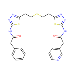 O=C(Cc1ccccc1)Nc1nnc(CCSCCc2nnc(NC(=O)Cc3cccnc3)s2)s1 ZINC000169698240