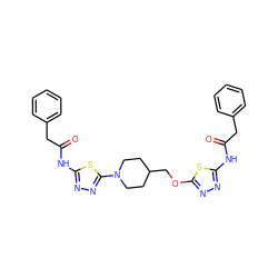 O=C(Cc1ccccc1)Nc1nnc(OCC2CCN(c3nnc(NC(=O)Cc4ccccc4)s3)CC2)s1 ZINC000653694249