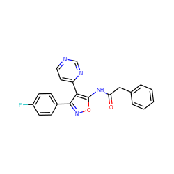 O=C(Cc1ccccc1)Nc1onc(-c2ccc(F)cc2)c1-c1ccncn1 ZINC000117384813