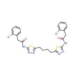 O=C(Cc1ccccc1Br)Nc1nnc(CCCCc2nnc(NC(=O)Cc3ccccc3Br)s2)s1 ZINC000169698146