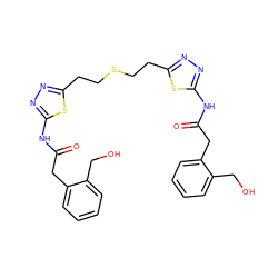 O=C(Cc1ccccc1CO)Nc1nnc(CCSCCc2nnc(NC(=O)Cc3ccccc3CO)s2)s1 ZINC000169697962