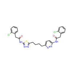 O=C(Cc1ccccc1Cl)Nc1ccc(CCCCc2nnc(NC(=O)Cc3ccccc3Cl)s2)nn1 ZINC000169698493