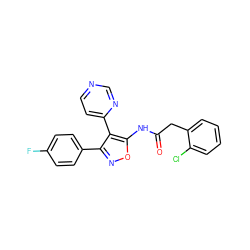 O=C(Cc1ccccc1Cl)Nc1onc(-c2ccc(F)cc2)c1-c1ccncn1 ZINC000035983886