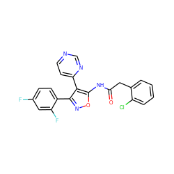 O=C(Cc1ccccc1Cl)Nc1onc(-c2ccc(F)cc2F)c1-c1ccncn1 ZINC000117390885