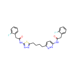 O=C(Cc1ccccc1F)Nc1ccc(CCCCc2nnc(NC(=O)Cc3ccccc3F)s2)nn1 ZINC000169698448