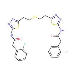 O=C(Cc1ccccc1F)Nc1nnc(CCSCCc2nnc(NC(=O)Cc3ccccc3F)s2)s1 ZINC000169698169