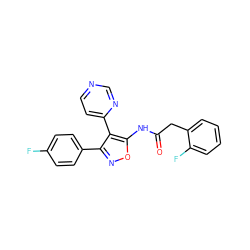 O=C(Cc1ccccc1F)Nc1onc(-c2ccc(F)cc2)c1-c1ccncn1 ZINC000117404954