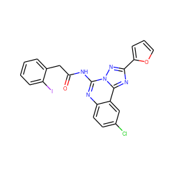 O=C(Cc1ccccc1I)Nc1nc2ccc(Cl)cc2c2nc(-c3ccco3)nn12 ZINC000026672752