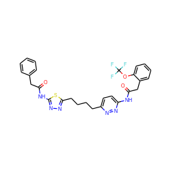 O=C(Cc1ccccc1OC(F)(F)F)Nc1ccc(CCCCc2nnc(NC(=O)Cc3ccccc3)s2)nn1 ZINC000169698619