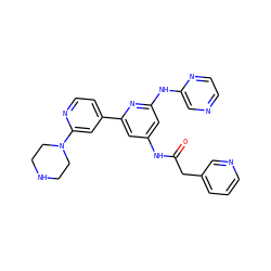 O=C(Cc1cccnc1)Nc1cc(Nc2cnccn2)nc(-c2ccnc(N3CCNCC3)c2)c1 ZINC000084728190