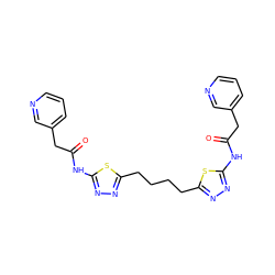 O=C(Cc1cccnc1)Nc1nnc(CCCCc2nnc(NC(=O)Cc3cccnc3)s2)s1 ZINC000169698194