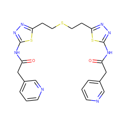 O=C(Cc1cccnc1)Nc1nnc(CCSCCc2nnc(NC(=O)Cc3cccnc3)s2)s1 ZINC000207204435