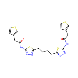 O=C(Cc1ccsc1)Nc1nnc(CCCCc2nnc(NC(=O)Cc3ccsc3)s2)s1 ZINC000169697799