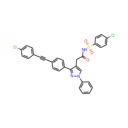 O=C(Cc1cn(-c2ccccc2)nc1-c1ccc(C#Cc2ccc(Cl)cc2)cc1)NS(=O)(=O)c1ccc(Cl)cc1 ZINC000095554931