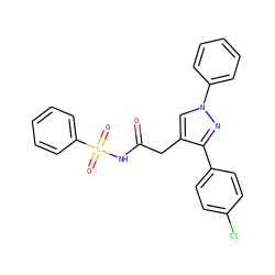 O=C(Cc1cn(-c2ccccc2)nc1-c1ccc(Cl)cc1)NS(=O)(=O)c1ccccc1 ZINC000095556216