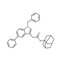 O=C(Cc1cn(Cc2ccccc2)c2ccc(-c3ccccc3)cc12)NC12CC3CC(CC(C3)C1)C2 ZINC000084740280