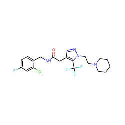 O=C(Cc1cnn(CCN2CCCCC2)c1C(F)(F)F)NCc1ccc(F)cc1Cl ZINC000095566119