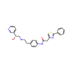 O=C(Cc1csc(-c2ccccc2)n1)Nc1ccc(CCNC[C@H](O)c2cccnc2)cc1 ZINC000049071095