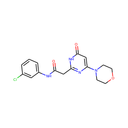 O=C(Cc1nc(N2CCOCC2)cc(=O)[nH]1)Nc1cccc(Cl)c1 ZINC000095577156