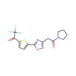 O=C(Cc1noc(-c2ccc(C(=O)C(F)(F)F)s2)n1)N1CCCC1 ZINC000040393570