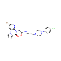 O=C(Cn1c(=O)c2cccn2c2cc(Br)cnc21)NCCCN1CCN(c2ccc(Cl)cc2)CC1 ZINC000066156562