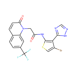 O=C(Cn1c(=O)ccc2ccc(C(F)(F)F)cc21)Nc1scc(Br)c1-c1ncn[nH]1 ZINC000072179347