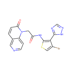 O=C(Cn1c(=O)ccc2cnccc21)Nc1scc(Br)c1-c1ncn[nH]1 ZINC000072180253