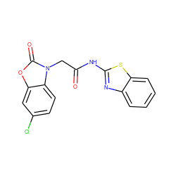 O=C(Cn1c(=O)oc2cc(Cl)ccc21)Nc1nc2ccccc2s1 ZINC000299834481