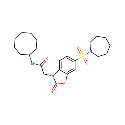 O=C(Cn1c(=O)oc2cc(S(=O)(=O)N3CCCCCC3)ccc21)NC1CCCCCCC1 ZINC000006577447