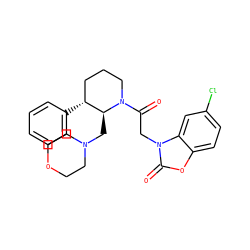 O=C(Cn1c(=O)oc2ccc(Cl)cc21)N1CCC[C@@H](c2ccccc2)[C@@H]1CN1CCOCC1 ZINC000029044482