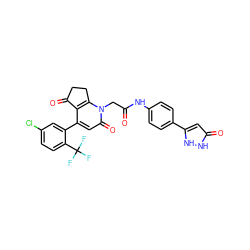 O=C(Cn1c2c(c(-c3cc(Cl)ccc3C(F)(F)F)cc1=O)C(=O)CC2)Nc1ccc(-c2cc(=O)[nH][nH]2)cc1 ZINC000221129682