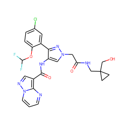 O=C(Cn1cc(NC(=O)c2cnn3cccnc23)c(-c2cc(Cl)ccc2OC(F)F)n1)NCC1(CO)CC1 ZINC001772643682