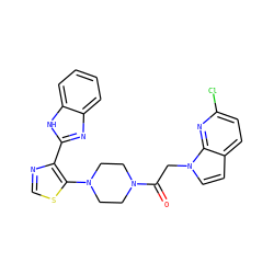 O=C(Cn1ccc2ccc(Cl)nc21)N1CCN(c2scnc2-c2nc3ccccc3[nH]2)CC1 ZINC000143670793