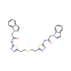 O=C(Cn1ccc2ccccc21)Nc1nnc(CCSCCc2nnc(NC(=O)Cn3ccc4ccccc43)s2)s1 ZINC000169698015