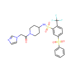 O=C(Cn1ccnc1)N1CCC(NS(=O)(=O)c2cc(S(=O)(=O)c3ccccc3)ccc2C(F)(F)F)CC1 ZINC000049881517