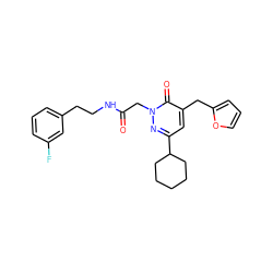 O=C(Cn1nc(C2CCCCC2)cc(Cc2ccco2)c1=O)NCCc1cccc(F)c1 ZINC000058608263