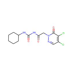 O=C(Cn1ncc(Cl)c(Cl)c1=O)NC(=O)NC1CCCCC1 ZINC000003430879