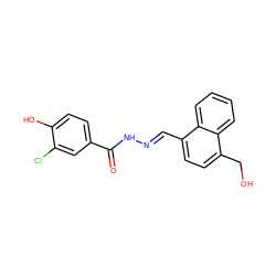 O=C(N/N=C/c1ccc(CO)c2ccccc12)c1ccc(O)c(Cl)c1 ZINC000013492685