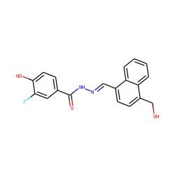 O=C(N/N=C/c1ccc(CO)c2ccccc12)c1ccc(O)c(F)c1 ZINC000013492686