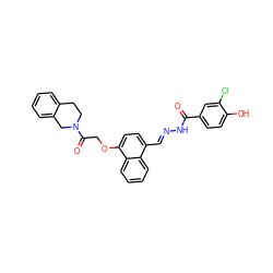 O=C(N/N=C/c1ccc(OCC(=O)N2CCc3ccccc3C2)c2ccccc12)c1ccc(O)c(Cl)c1 ZINC000013492712